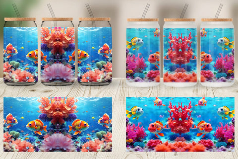 Glass Can Wrap Fish Swim Tropical Ocean Sublimation artnoy 