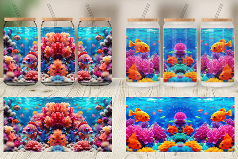 Glass Can Wrap Fish Swim Tropical Ocean Sublimation artnoy 