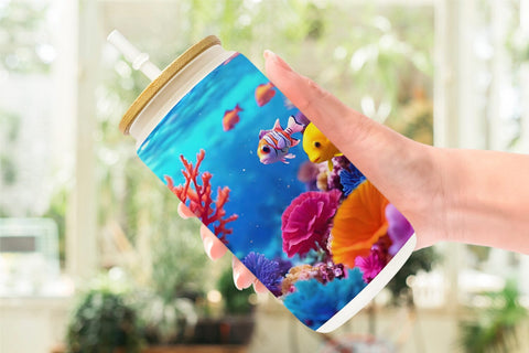 Glass Can Wrap Fish Swim Tropical Ocean Sublimation artnoy 