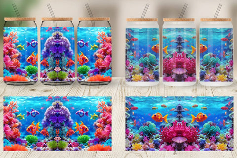 Glass Can Wrap Fish Swim Tropical Ocean Sublimation artnoy 