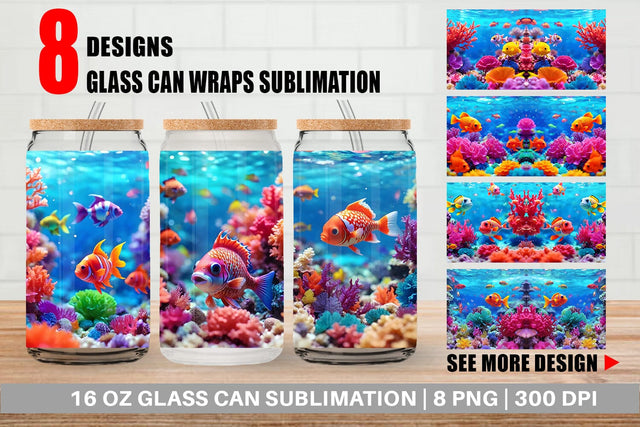 Glass Can Wrap Fish Swim Tropical Ocean Sublimation artnoy 