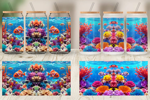 Glass Can Wrap Fish Swim Tropical Ocean Sublimation artnoy 