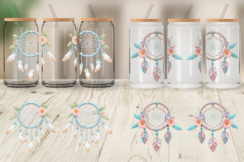 Glass Can Wrap Floral Dreamcatcher Sublimation artnoy 