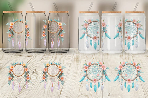Glass Can Wrap Floral Dreamcatcher Sublimation artnoy 