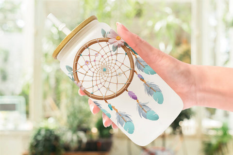 Glass Can Wrap Floral Dreamcatcher Sublimation artnoy 