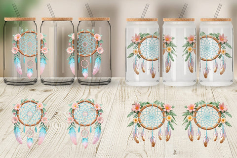 Glass Can Wrap Floral Dreamcatcher Sublimation artnoy 