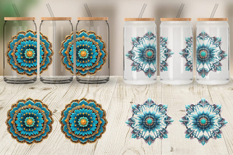 Glass Can Wrap Floral Mandala Sublimation artnoy 