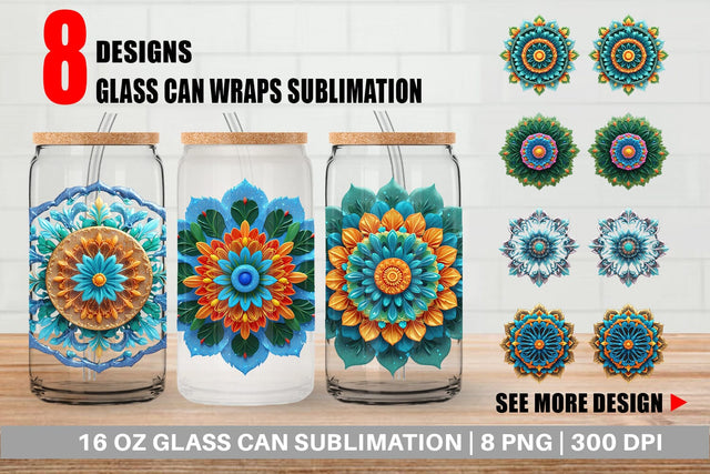 Glass Can Wrap Floral Mandala Sublimation artnoy 