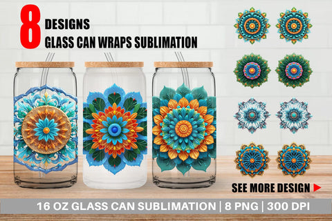 Glass Can Wrap Floral Mandala Sublimation artnoy 