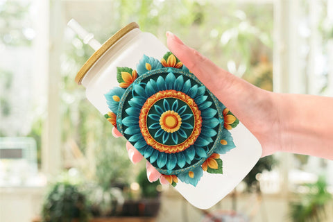 Glass Can Wrap Floral Mandala Sublimation artnoy 