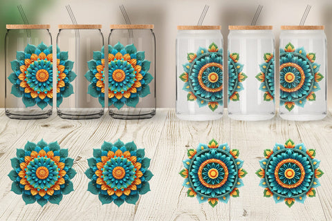 Glass Can Wrap Floral Mandala Sublimation artnoy 