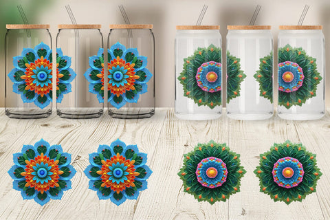 Glass Can Wrap Floral Mandala Sublimation artnoy 