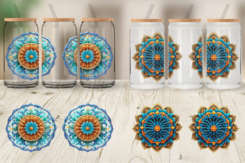 Glass Can Wrap Floral Mandala Sublimation artnoy 