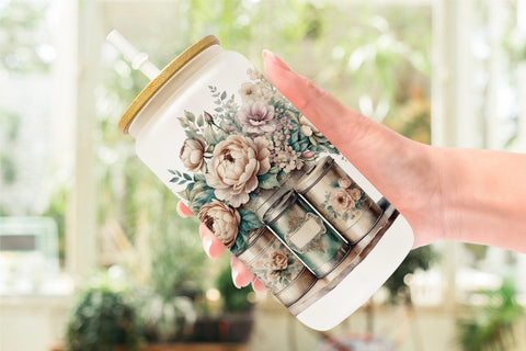 Glass Can Wrap Floral Metal Tin Sublimation artnoy 