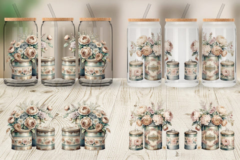 Glass Can Wrap Floral Metal Tin Sublimation artnoy 