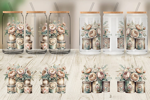 Glass Can Wrap Floral Metal Tin Sublimation artnoy 