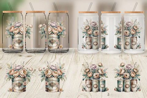 Glass Can Wrap Floral Metal Tin Sublimation artnoy 