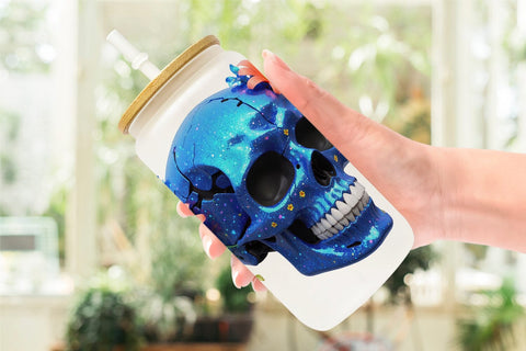 Glass Can Wrap Floral Skull Sublimation artnoy 