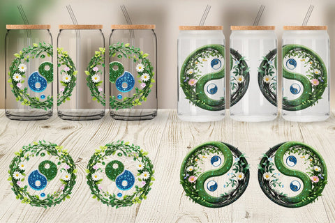 Glass Can Wrap Floral Yin-Yang Sublimation artnoy 