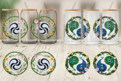 Glass Can Wrap Floral Yin-Yang Sublimation artnoy 