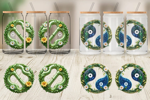 Glass Can Wrap Floral Yin-Yang Sublimation artnoy 