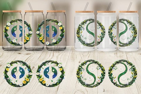 Glass Can Wrap Floral Yin-Yang Sublimation artnoy 