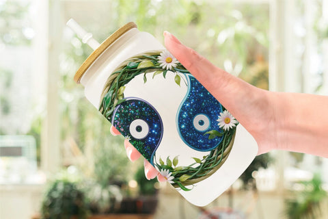 Glass Can Wrap Floral Yin-Yang Sublimation artnoy 