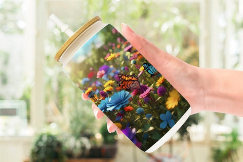 Glass Can Wrap Flower and Butterfly Sublimation artnoy 