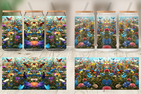 Glass Can Wrap Flower and Butterfly Sublimation artnoy 