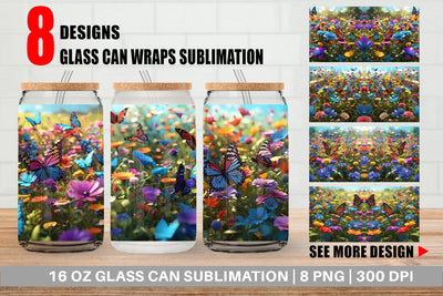 Glass Can Wrap Flower and Butterfly Sublimation artnoy 