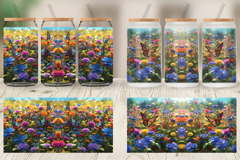 Glass Can Wrap Flower and Butterfly Sublimation artnoy 