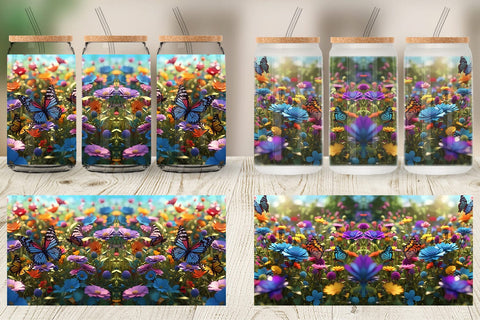 Glass Can Wrap Flower and Butterfly Sublimation artnoy 