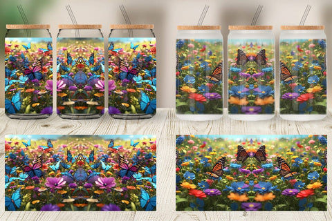 Glass Can Wrap Flower and Butterfly Sublimation artnoy 