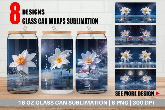 Glass Can Wrap Flower and Water Sublimation artnoy 