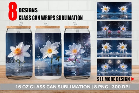 Glass Can Wrap Flower and Water Sublimation artnoy 