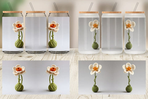 Glass Can Wrap Flower Embroidery Sublimation artnoy 