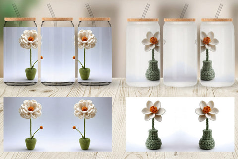 Glass Can Wrap Flower Embroidery Sublimation artnoy 