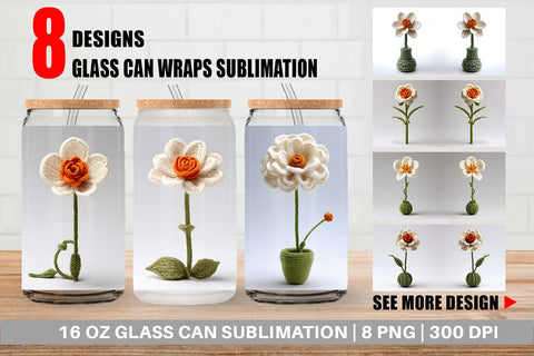 Glass Can Wrap Flower Embroidery Sublimation artnoy 