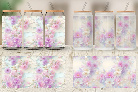 Glass Can Wrap Flower Pastel Pattern Sublimation artnoy 