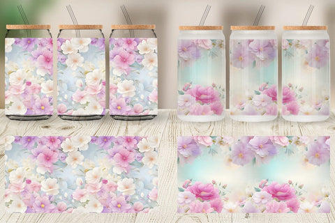 Glass Can Wrap Flower Pastel Pattern Sublimation artnoy 