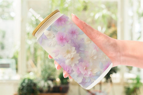 Glass Can Wrap Flower Pastel Pattern Sublimation artnoy 