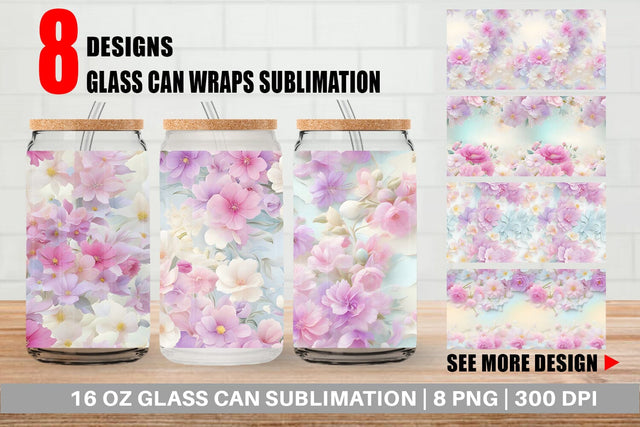 Glass Can Wrap Flower Pastel Pattern Sublimation artnoy 