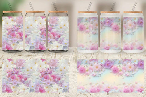 Glass Can Wrap Flower Pastel Pattern Sublimation artnoy 