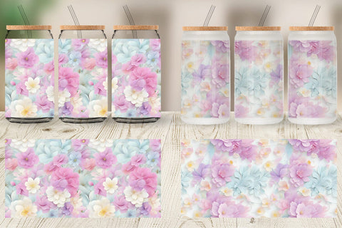 Glass Can Wrap Flower Pastel Pattern Sublimation artnoy 