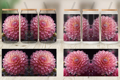 Glass Can Wrap Flower Pink Dahlia Glitter Sublimation artnoy 