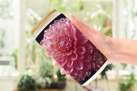 Glass Can Wrap Flower Pink Dahlia Glitter Sublimation artnoy 