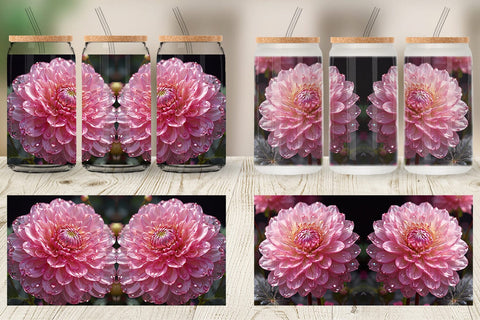 Glass Can Wrap Flower Pink Dahlia Glitter Sublimation artnoy 
