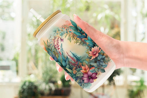 Glass Can Wrap Flower Plant Watercolor Sublimation artnoy 