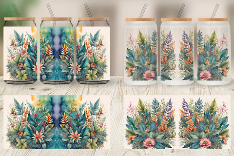Glass Can Wrap Flower Plant Watercolor Sublimation artnoy 