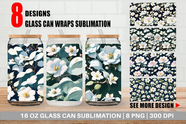 Glass Can Wrap Flower Seamless Pattern Sublimation artnoy 